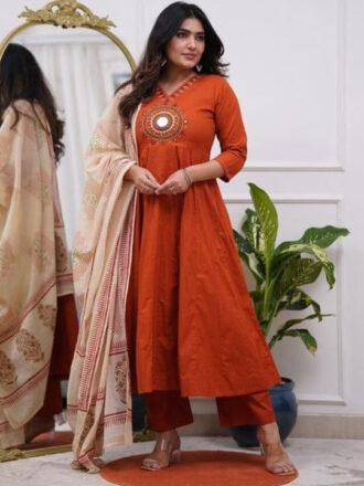 Women Ethnic Motifs Embroidered Empire Mirror Work Kurta with Palazzos & With Dupatta