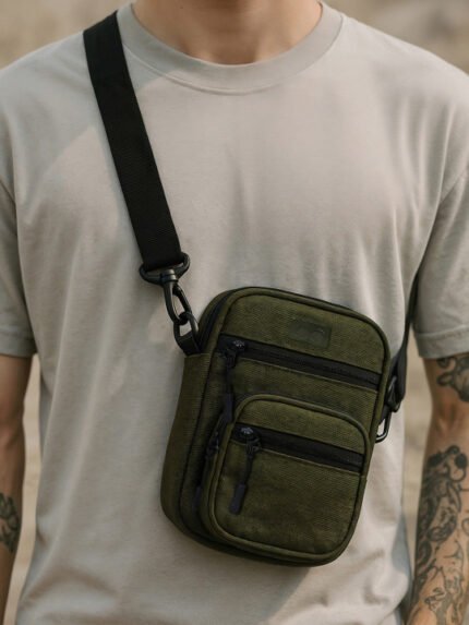 Unisex Olive Green Stackable Sling Bag